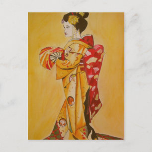 芸者金ゴールドオリジナル水彩画 ポストカード