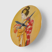 芸者金ゴールドオリジナル水彩画 ラウンド壁時計 (傾斜)