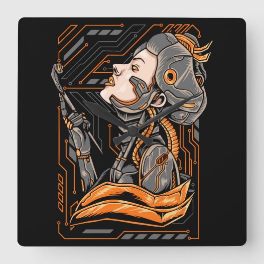 芸者  スクエア壁時計 (正面)