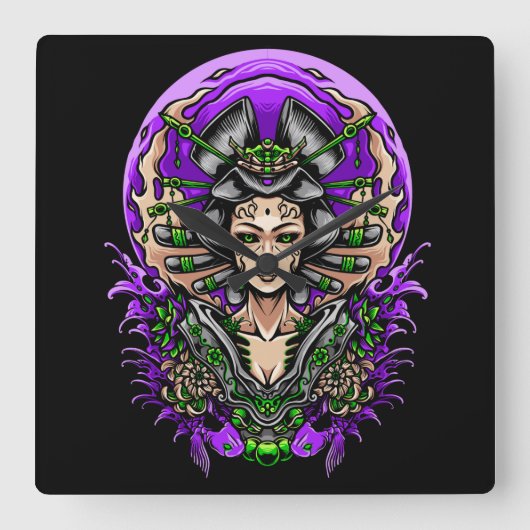 芸者 スクエア壁時計 (正面)