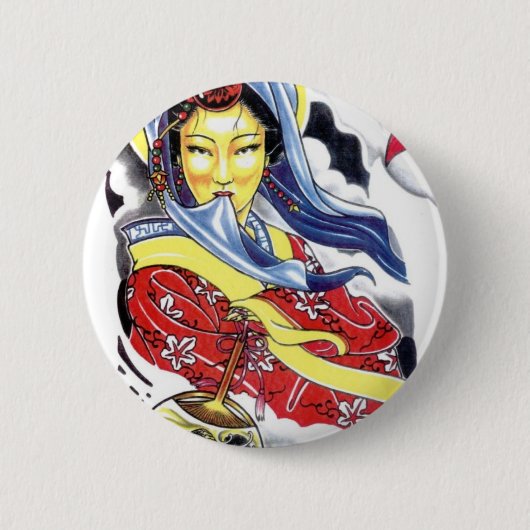 芸者・刺青デザイン 缶バッジ (正面)