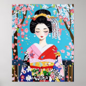 芸者 着物 桜 和風 ウォールアート (正面)