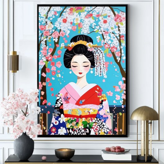 芸者 着物 桜 和風 ウォールアート