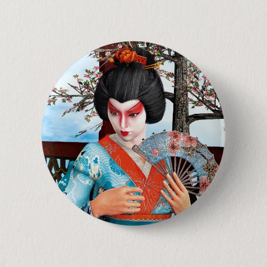 芸者 缶バッジ (正面)