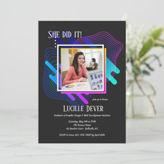 芸術およびデザインの写真の卒業の招待状 招待状 (スタンド正面)