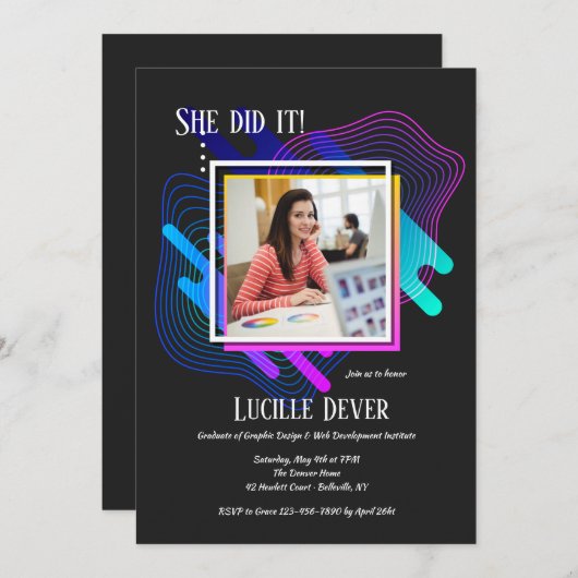 芸術およびデザインの写真の卒業の招待状 招待状 (正面/裏面)