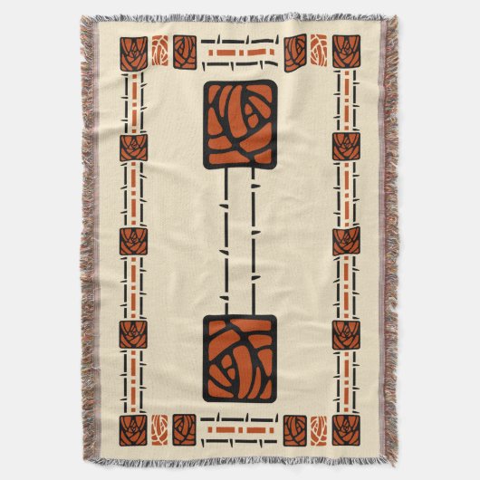 芸術および技術のスタイルのイバラのばら色パターン スローブランケット (正面縦)