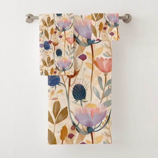 芸術と工芸品スコットランドのアザミと野花 バスタオルセット (インサイチュ)