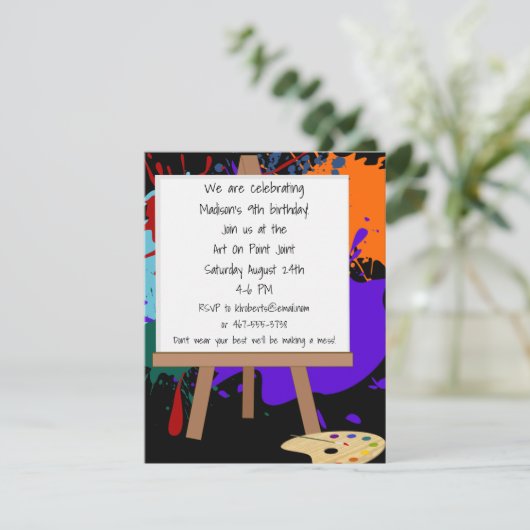 芸術のイーゼルの絵画のパーティの招待状 招待状 (スタンド正面)