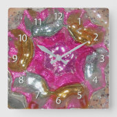 芸術のガラスフーセンガムのピンクの宝石-数 スクエア壁時計 (正面)