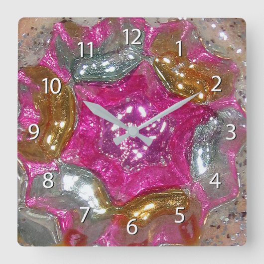 芸術のガラスフーセンガムのピンクの宝石-数 スクエア壁時計 (正面)