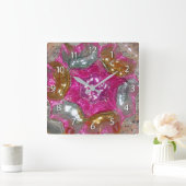 芸術のガラスフーセンガムのピンクの宝石-数 スクエア壁時計 (ホーム)