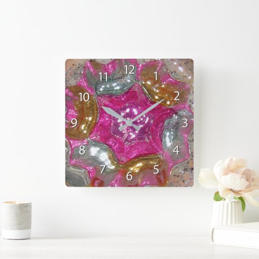 芸術のガラスフーセンガムのピンクの宝石-数 スクエア壁時計 (ホーム)