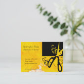 芸術のシックで黒い金ゴールドの魔法の美容師のはさみ 予約カード (スタンド正面)