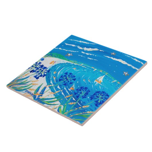 芸術のセラミックタイル: ジョンのダイアーのScillyの青の眺め タイル (側面)