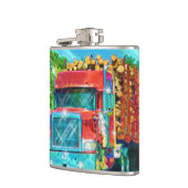 芸術のトラック運転手を運転する赤い記録のトラックのハイウェー フラスク (左)