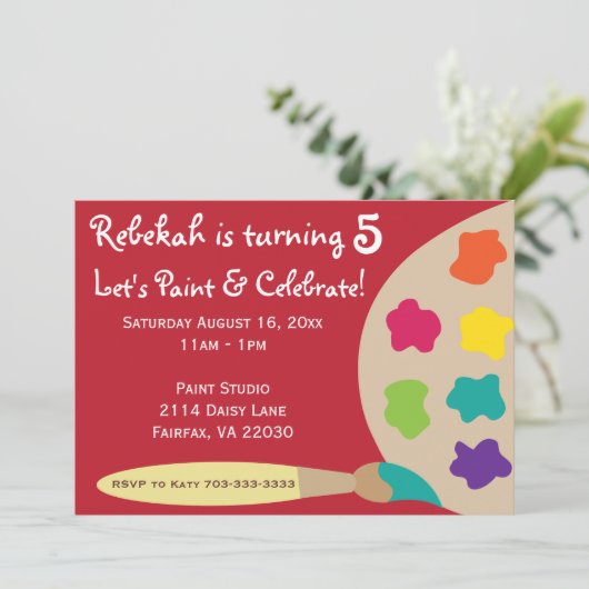 芸術のパーティーのパレットの招待-赤 招待状 (スタンド正面)