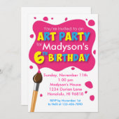 芸術のパーティーの第6誕生日の招待状 招待状 (正面/裏面)