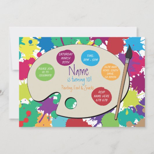 芸術のパーティーの絵画の誕生日のペンキのパレットの招待 招待状 (正面)