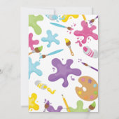 芸術のパーティーの誕生日のカラフルな虹のペンキの女の子 招待状 (裏面)