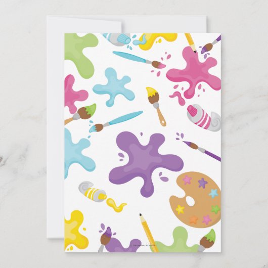 芸術のパーティーの誕生日のカラフルな虹のペンキの女の子 招待状 (裏面)