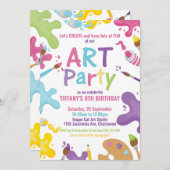 芸術のパーティーの誕生日のカラフルな虹のペンキの女の子 招待状 (正面/裏面)