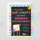 芸術のパーティーの誕生日の招待状、女の子の絵画のパーティー 招待状 (正面/裏面)