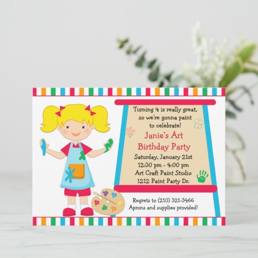 芸術のペンキのパーティーの誕生日の招待状 招待状 (スタンド正面)