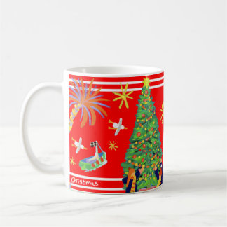 芸術のマグ: ジョンのダイアーのクリスマスの芸術のマグ。 赤い コーヒーマグカップ