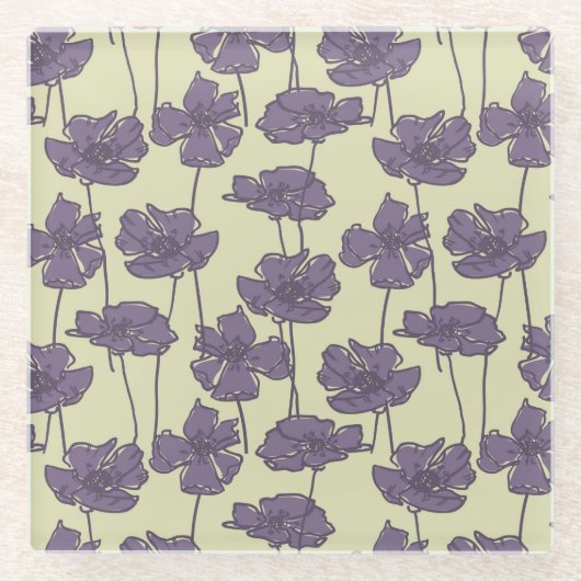 芸術のヴィンテージ花パターン背景 ガラスコースター (正面)