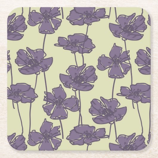 芸術のヴィンテージ花パターン背景 スクエアペーパーコースター (正面)