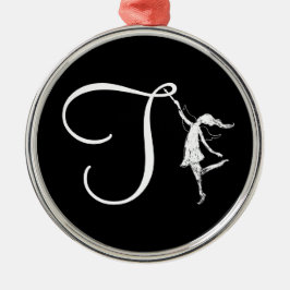 芸術の妖精のイニシャル: T メタルオーナメント