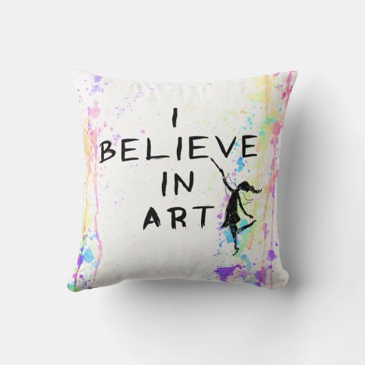 芸術の妖精: 私は芸術の水彩画の操業で信じます クッション (裏面)