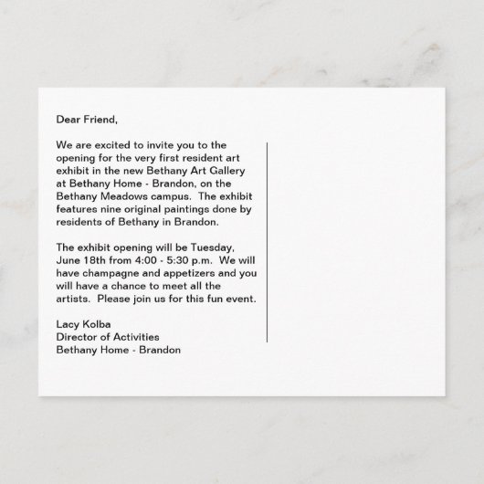 芸術の展示物の入り口の郵便はがき インビテーションポストカード (裏面)