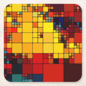 芸術の抽象的で鮮やかな虹の幾何学的なパターン スクエアペーパーコースター (正面)