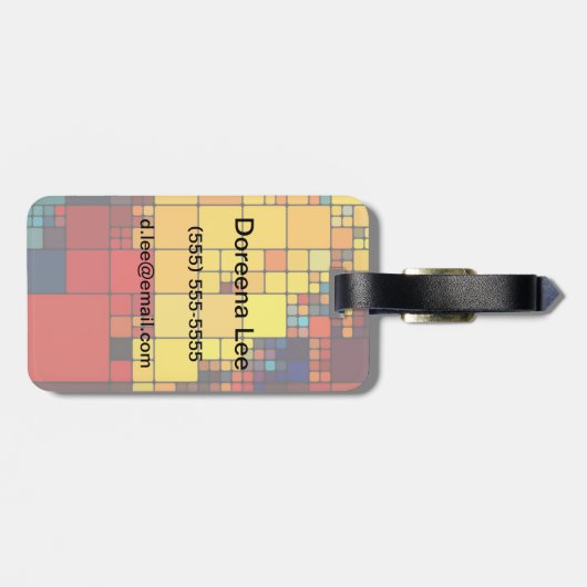芸術の抽象的で鮮やかな虹の幾何学的なパターン ラゲッジタグ (裏面横)
