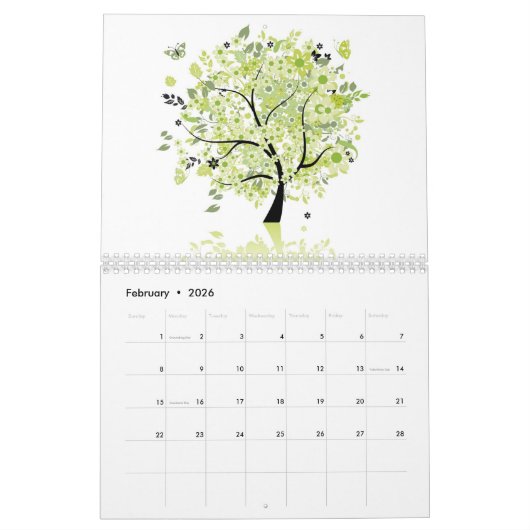 芸術の木のカレンダー カレンダー (2月 2026)