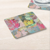 芸術の花のグランジなパターン スクエアペーパーコースター (アングル)