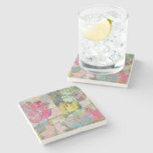 芸術の花のグランジなパターン ストーンコースター (横)