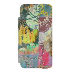 芸術の花のグランジなパターン iPhone SE/5/5sウォレットケース