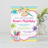 芸術の誕生日の招待状|の女の子の芸術のパーティー 招待状 (スタンド正面)