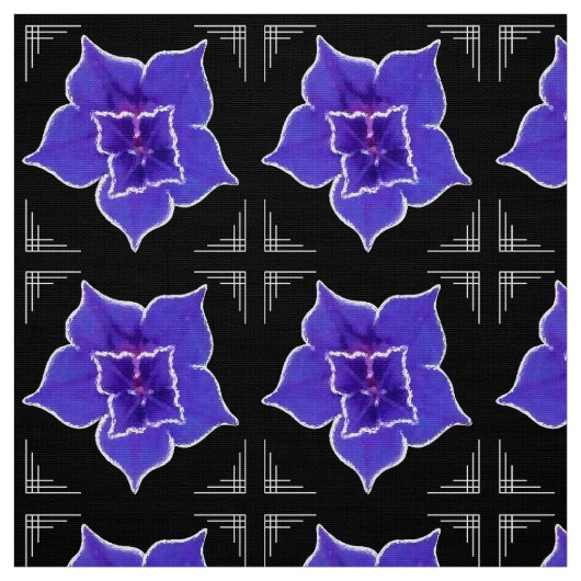 芸術のDecoっぽい朝顔-黒の紫色 ファブリック (見本)