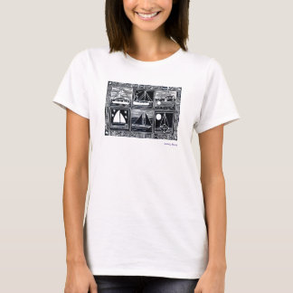 芸術のTシャツ: コーニッシュのボートのLinoの切口のプリント Tシャツ