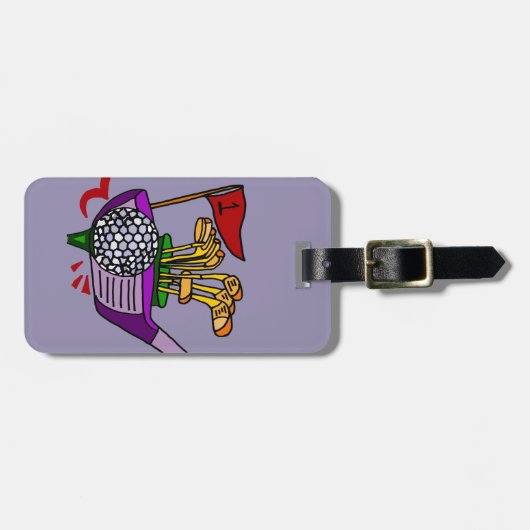 芸術をゴルフをするおもしろいのゴルフ・ボールおよびクラブ ラゲッジタグ (正面横)