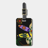 芸術をサーフする芸術的でカラフルなサーフボード ラゲッジタグ (正面縦)