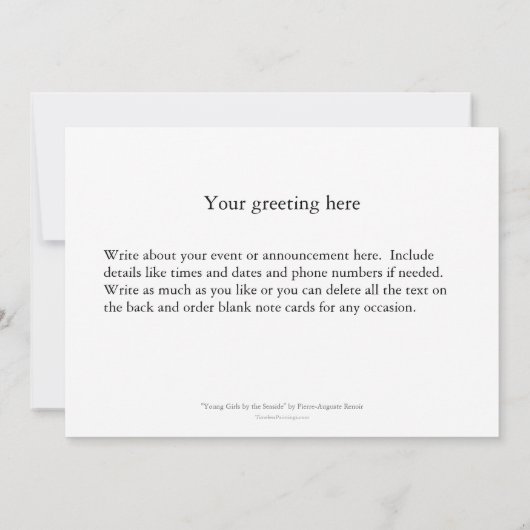 芸術を絵を描く小さな女の子の海岸美しいルノアール 案内状 (裏面)