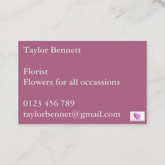 芸術を開花して下さい、の心配の労働者、花柄整理を開花して下さい 名刺 (裏面)