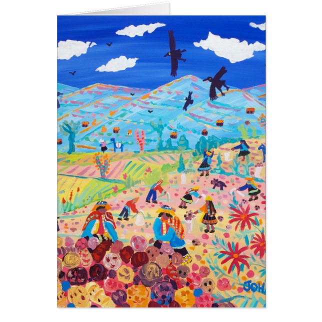 芸術カード: アンデス山脈のポテトのピッカー、Amaru、ペルー (正面)