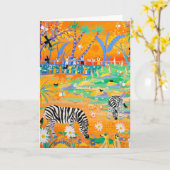 芸術カード: 動物園のStripyサファリの日没。 シマウマ カード (黄色い花)