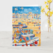 芸術カード: St Ives港、コーンウォール カード (黄色い花)